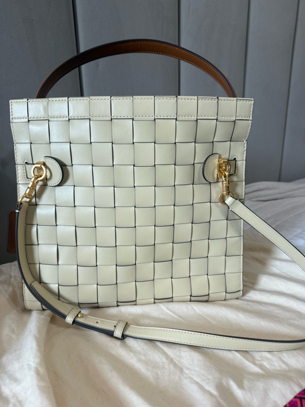 Tory Burch Buttermilk Woven Lee Radziwill double Bag - Picture 4 of 13